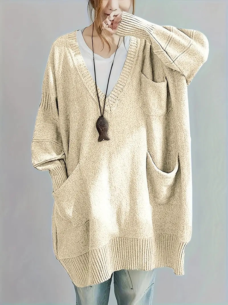 Plus Size, Women's Oversized V-Neck Sweater - Soft Cardigan Sweater with Batwing Sleeves