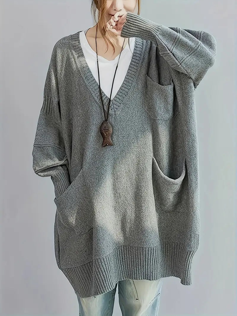 Plus Size, Women's Oversized V-Neck Sweater - Soft Cardigan Sweater with Batwing Sleeves