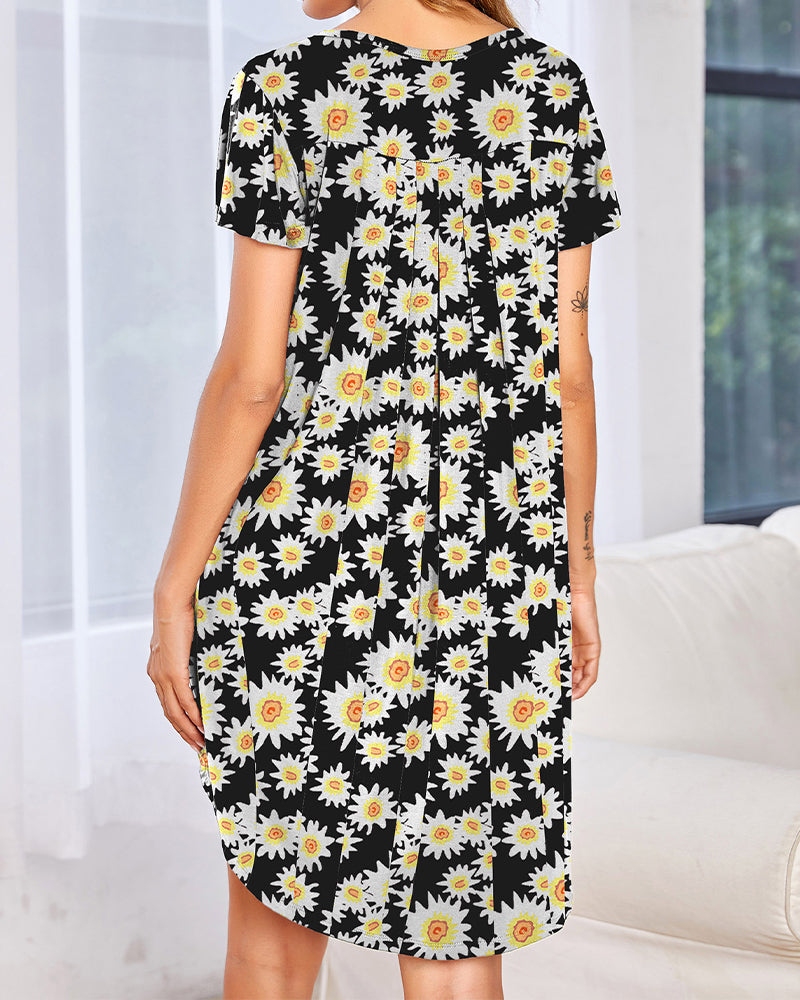 Soft Short Sleeve Crew Neck Lounge Sleep Dress