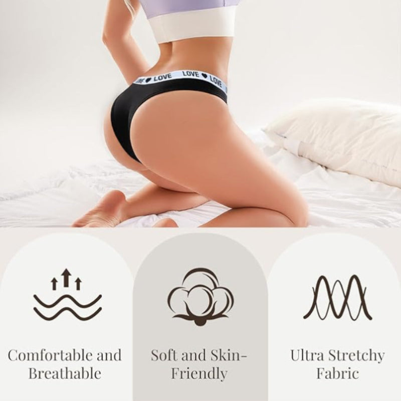 Women’s Cotton Heart Waistband Low-Waist Thong Panties 7-Pack