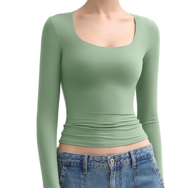 Women’s Double Layer Scoop Neck Long Sleeve Top
