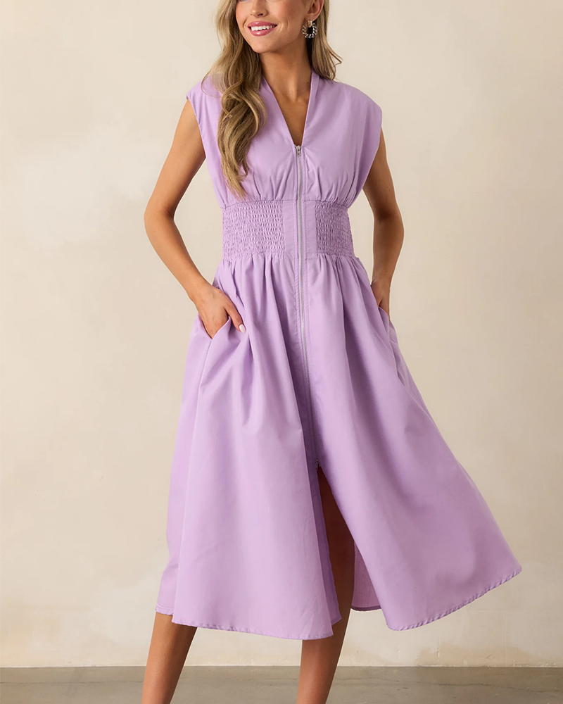 Zip-Front Midi Dress