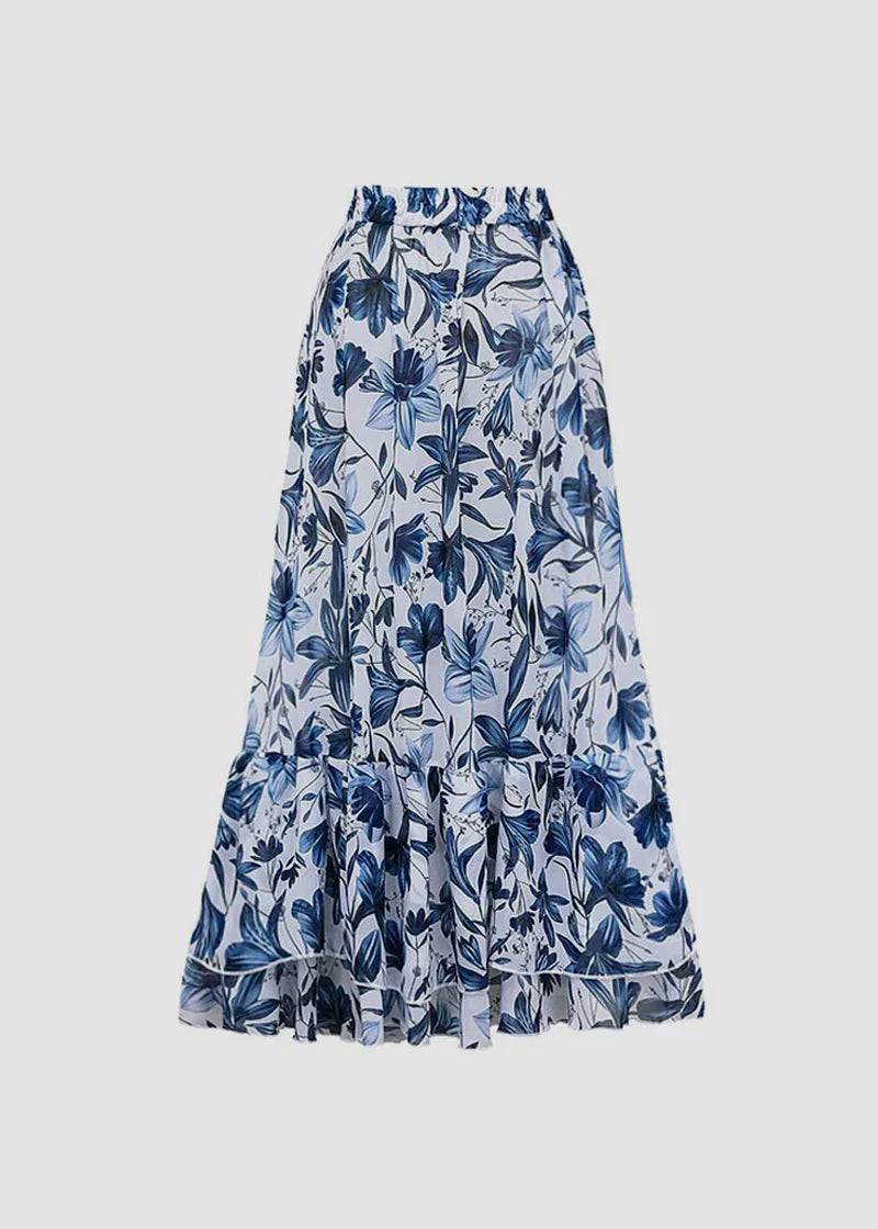 V Neck Lace Up Printed One Piece Swimsuit and Skirt