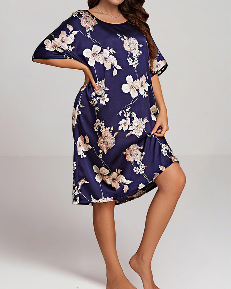 Plus Size Printed Ice Silk Nightdress