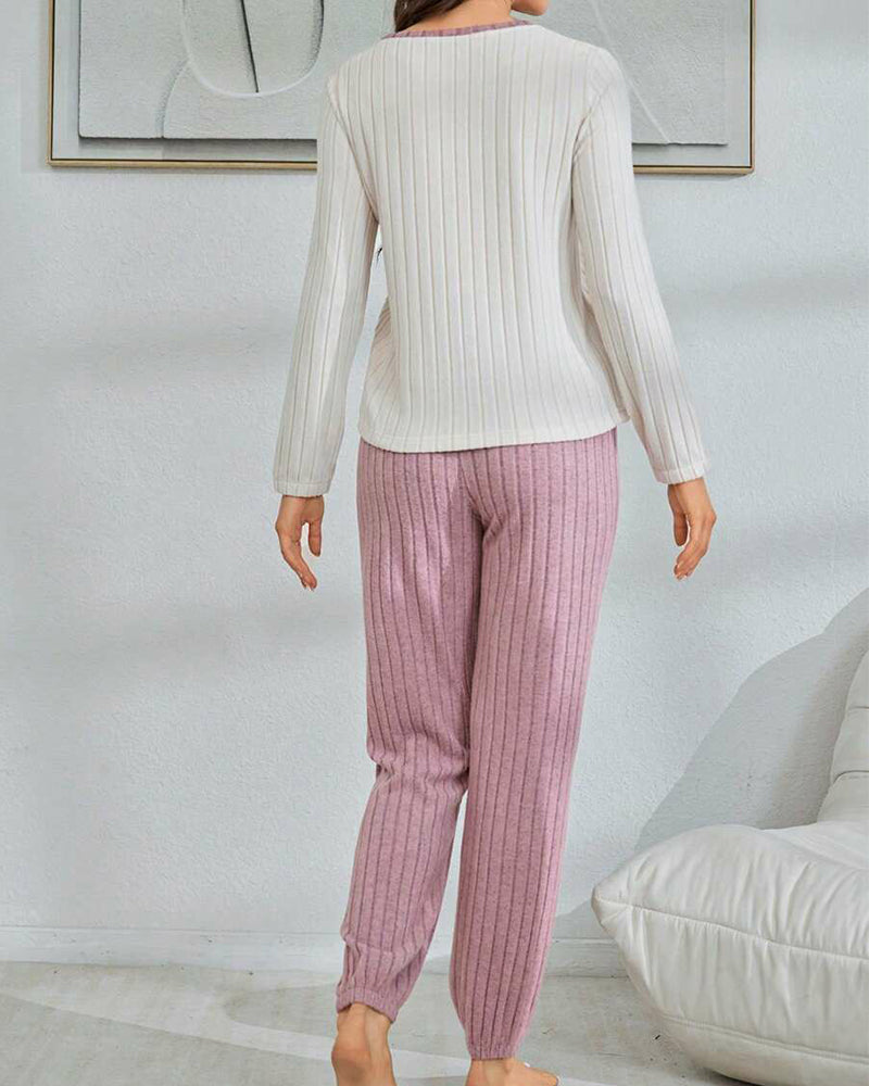 Women’s Heart Print Pajama Set – Long Sleeve Top & Pants Loungewear