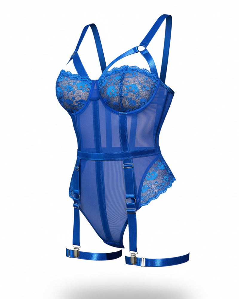 Sexy One-Piece Teddy Lingerie with Attached Garter Belt