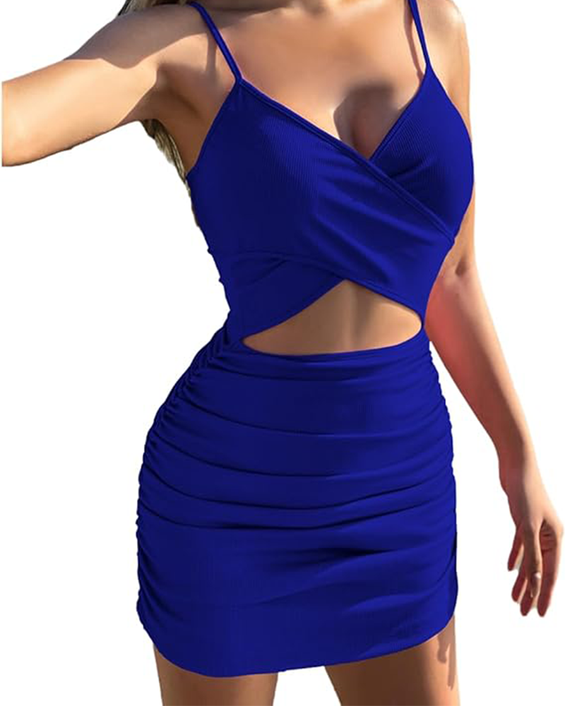 Cut-Out Ruched Bodycon Mini Dress – Sexy Sleeveless Clubwear