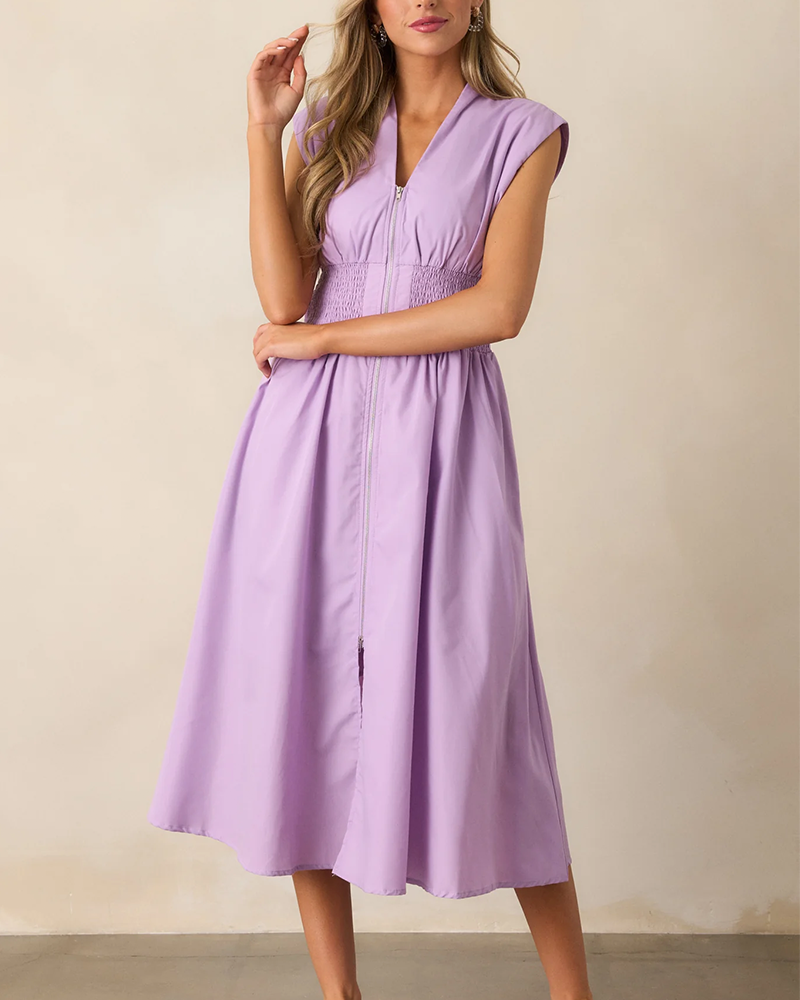 Zip-Front Midi Dress