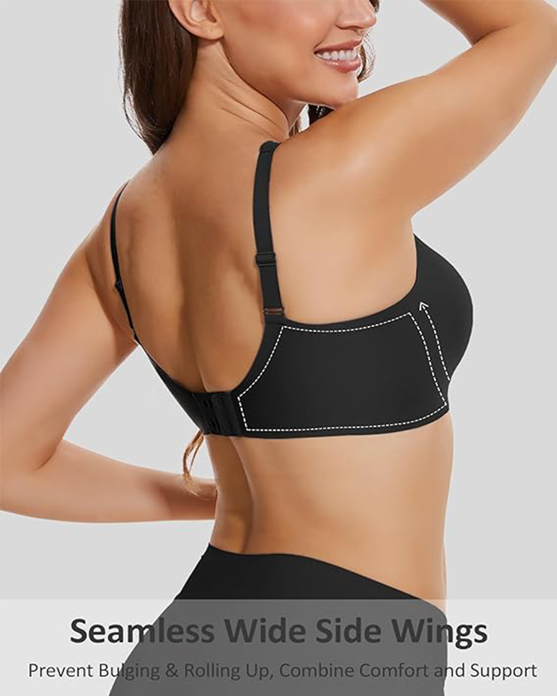 Seamless Deep V Wireless Push-Up Bra – Scalloped, Soft Support, Back Smoothing Bralette