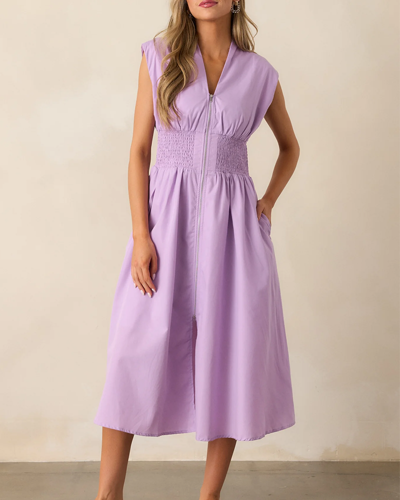 Zip-Front Midi Dress