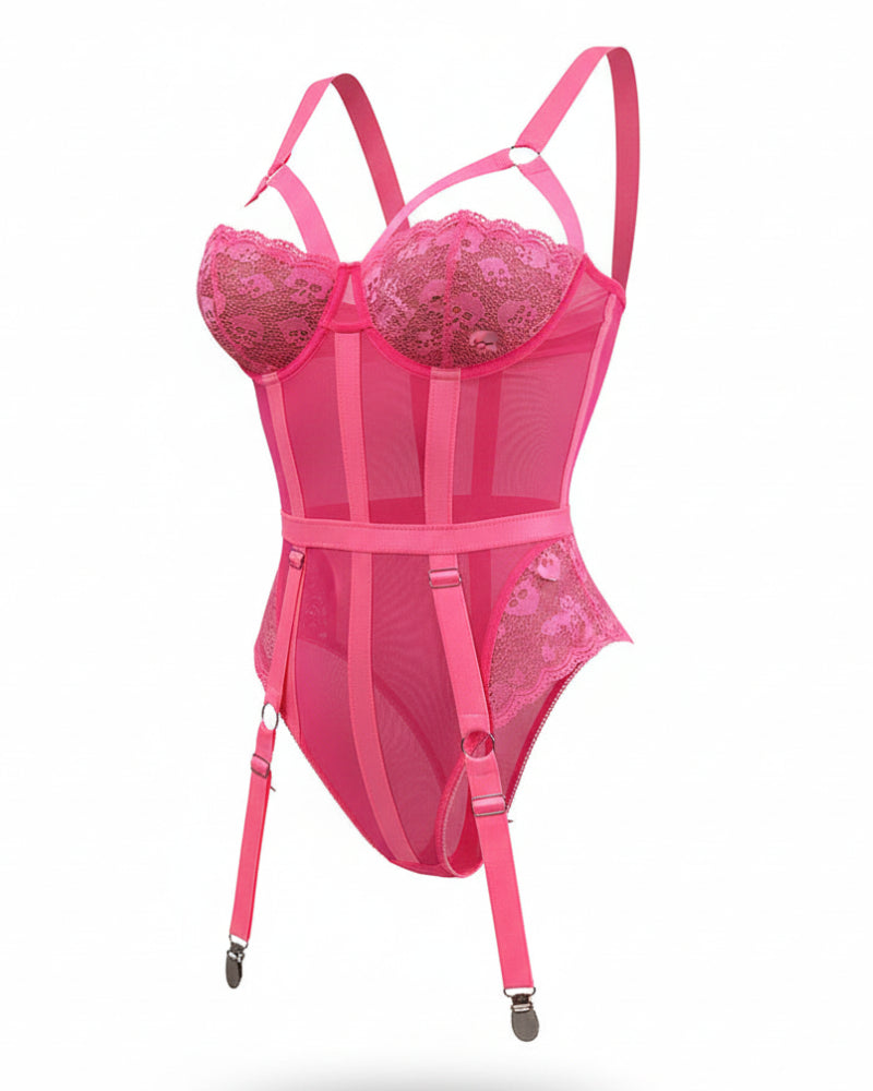 Sexy One-Piece Teddy Lingerie with Attached Garter Belt