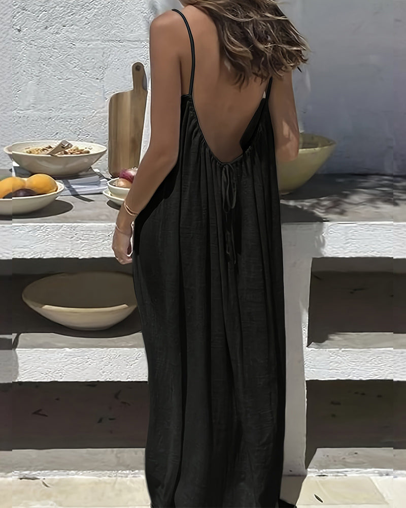 Women's Solid Color Backless Cami NightDress