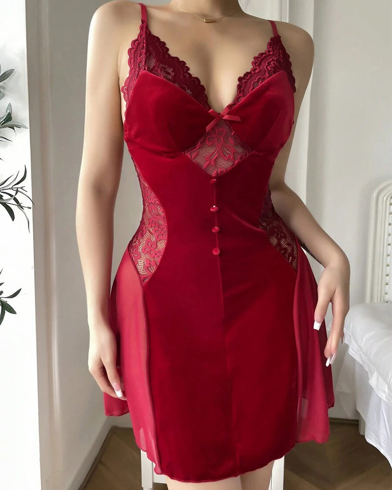 Sexy Lace Trim Camisole Nightdress with Built-In Padding
