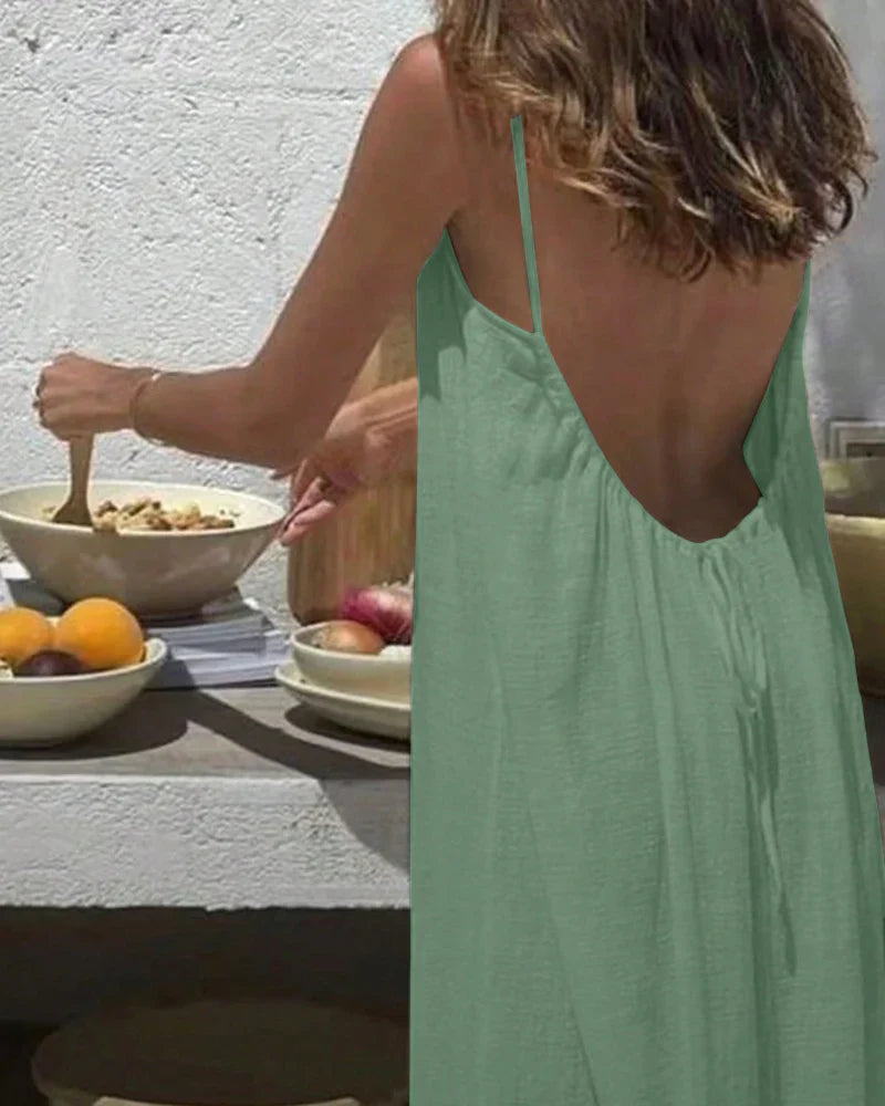 Solid Color Backless Cami Dress