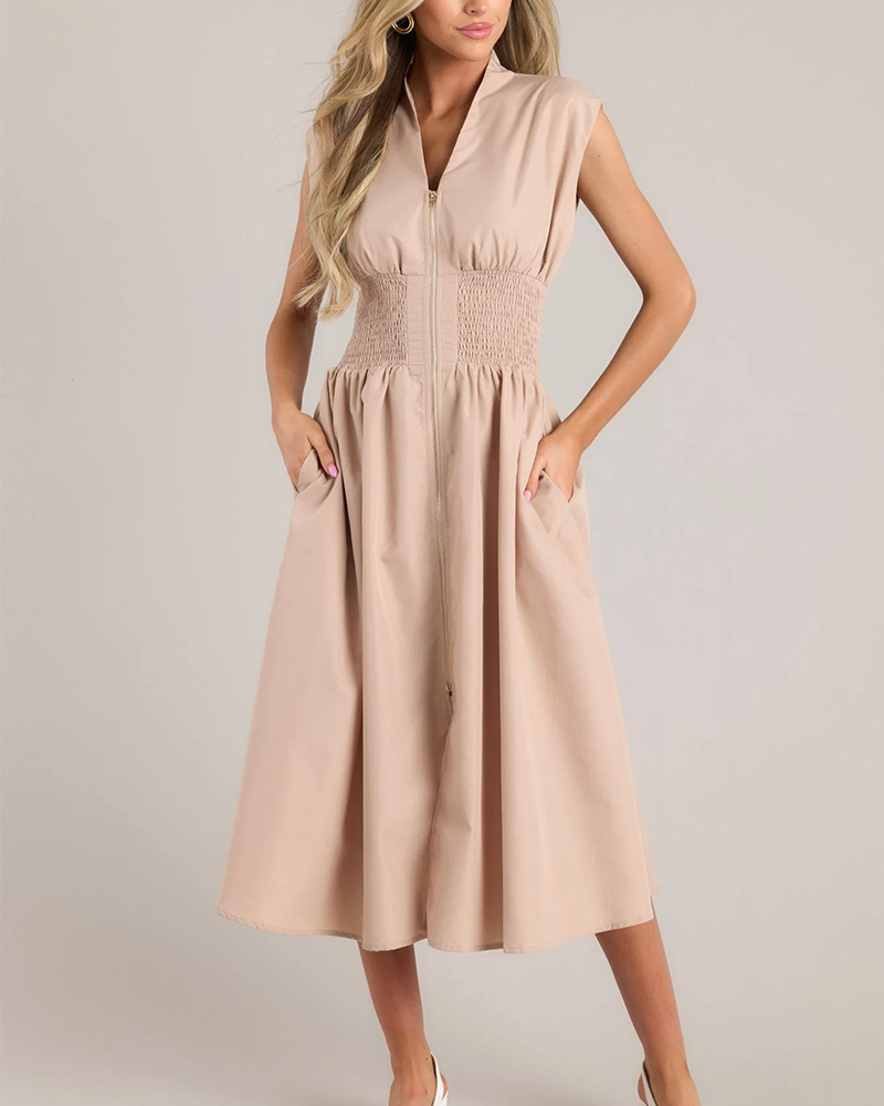 Zip-Front Midi Dress