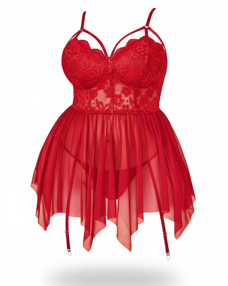 Sexy Plus Size Mesh Lace Babydoll – Curvy Nightgown for Bold Nights