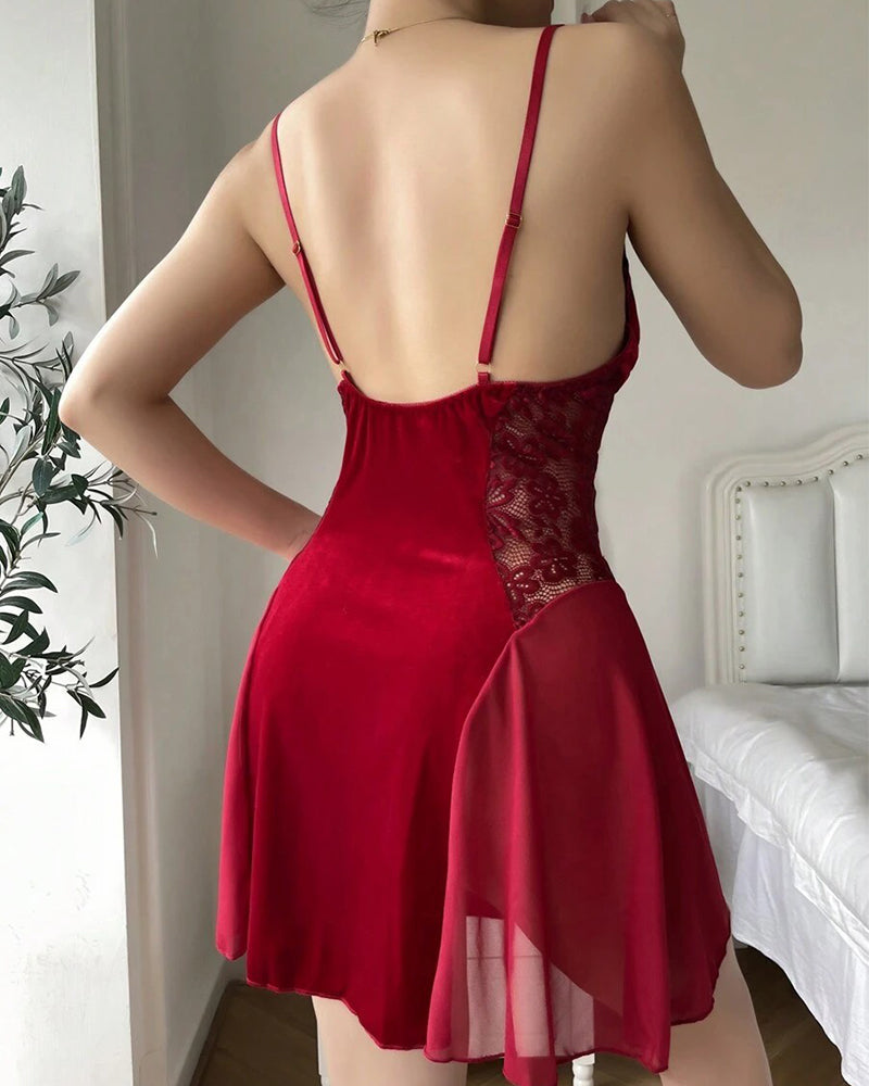 Sexy Lace Trim Camisole Nightdress with Built-In Padding