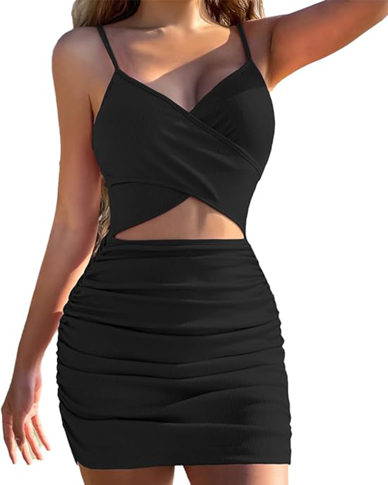 Cut-Out Ruched Bodycon Mini Dress – Sexy Sleeveless Clubwear
