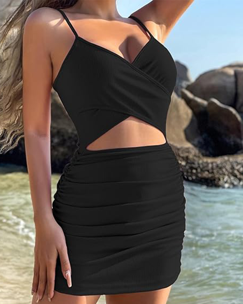 Cut-Out Ruched Bodycon Mini Dress – Sexy Sleeveless Clubwear