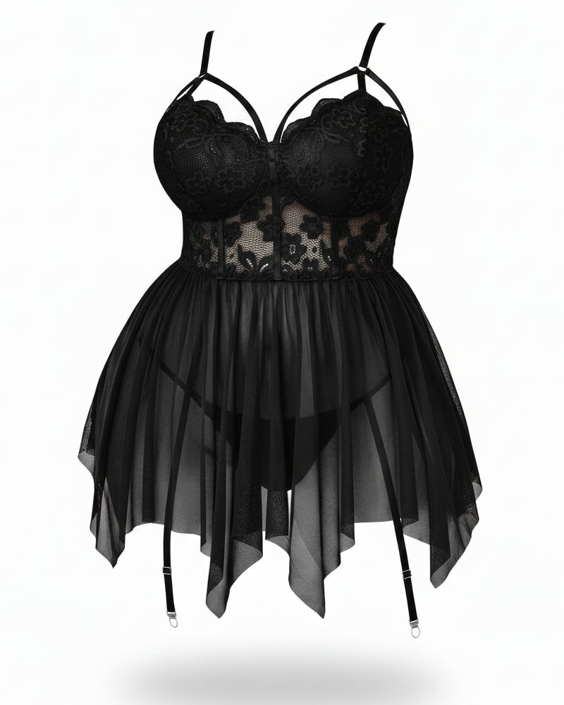 Sexy Plus Size Mesh Lace Babydoll – Curvy Nightgown for Bold Nights