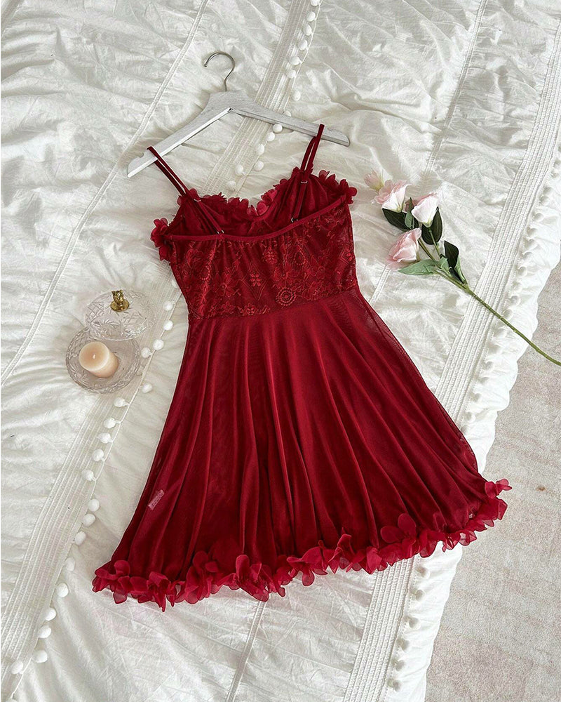Sexy Sheer 3D Floral Lace Nightdress