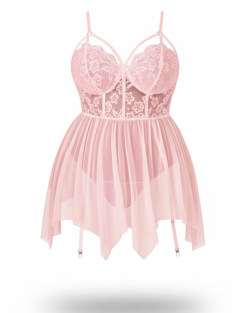 Sexy Plus Size Mesh Lace Babydoll – Curvy Nightgown for Bold Nights