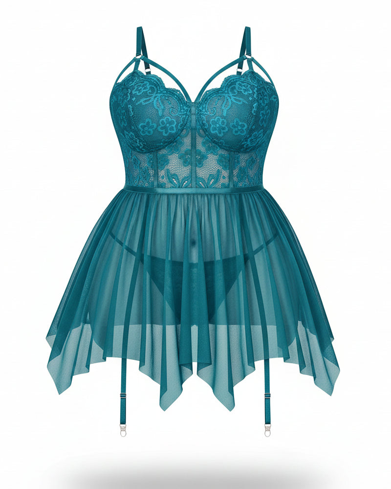 Sexy Plus Size Mesh Lace Babydoll – Curvy Nightgown for Bold Nights
