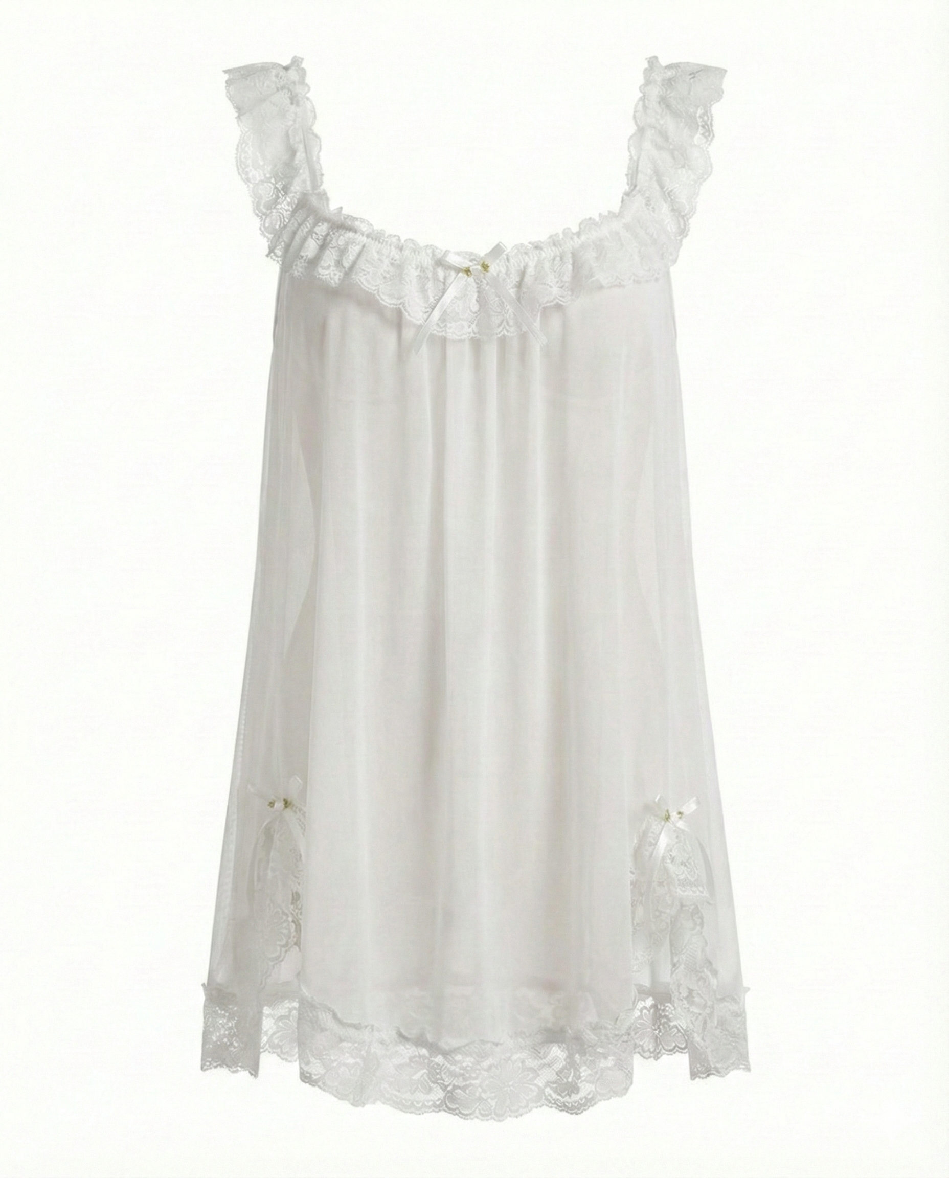 Sexy Sheer Mesh Lace Trim Nightdress with Bow & Briefs