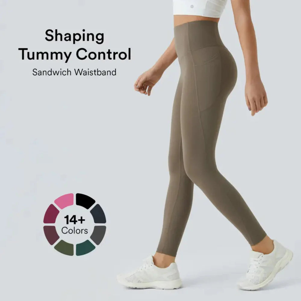High Waisted Tummy Control Leggings with Side Pockets – 4-Way Stretch.