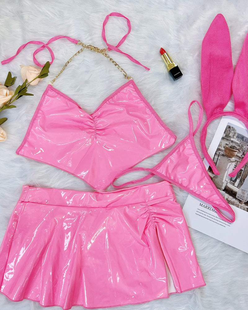 Sexy PU Leather Bunny Cosplay Lingerie Set