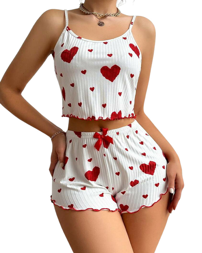 Cute Strawberry Print Cami & Shorts Pajamas