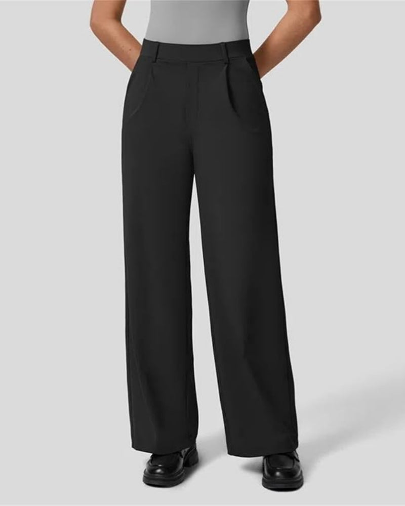 Flex High-Waisted Straight-Leg Work Pants – 4-Way Stretch Business Casual Pants with Pockets