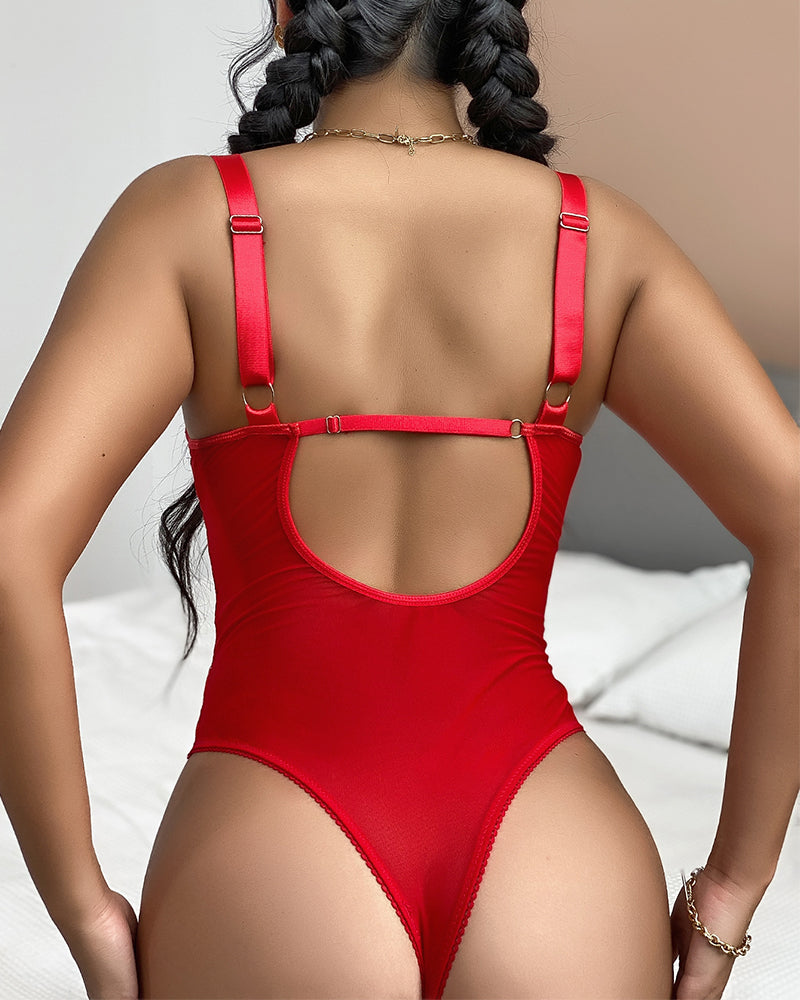 Sexy One-Piece Teddy Lingerie with Attached Garter Belt