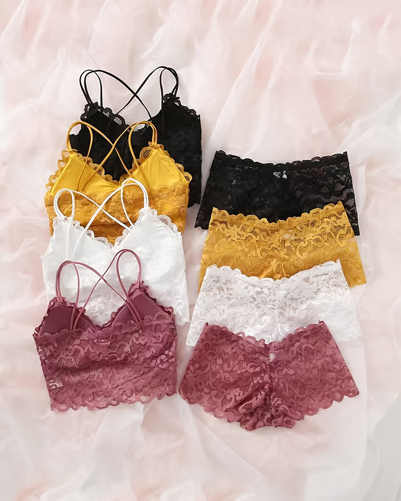Lace Wireless Bra & Panty Set – 4-Piece Lingerie Basics