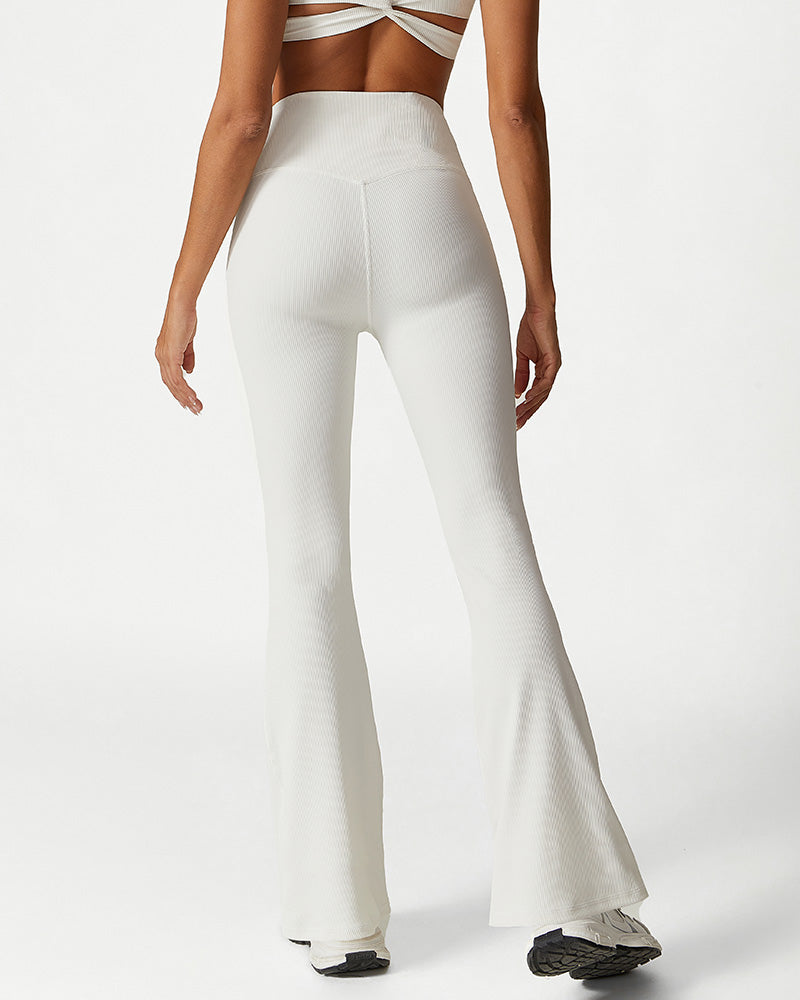 Shesways®High Waist Ribbed Workout Flare Pants