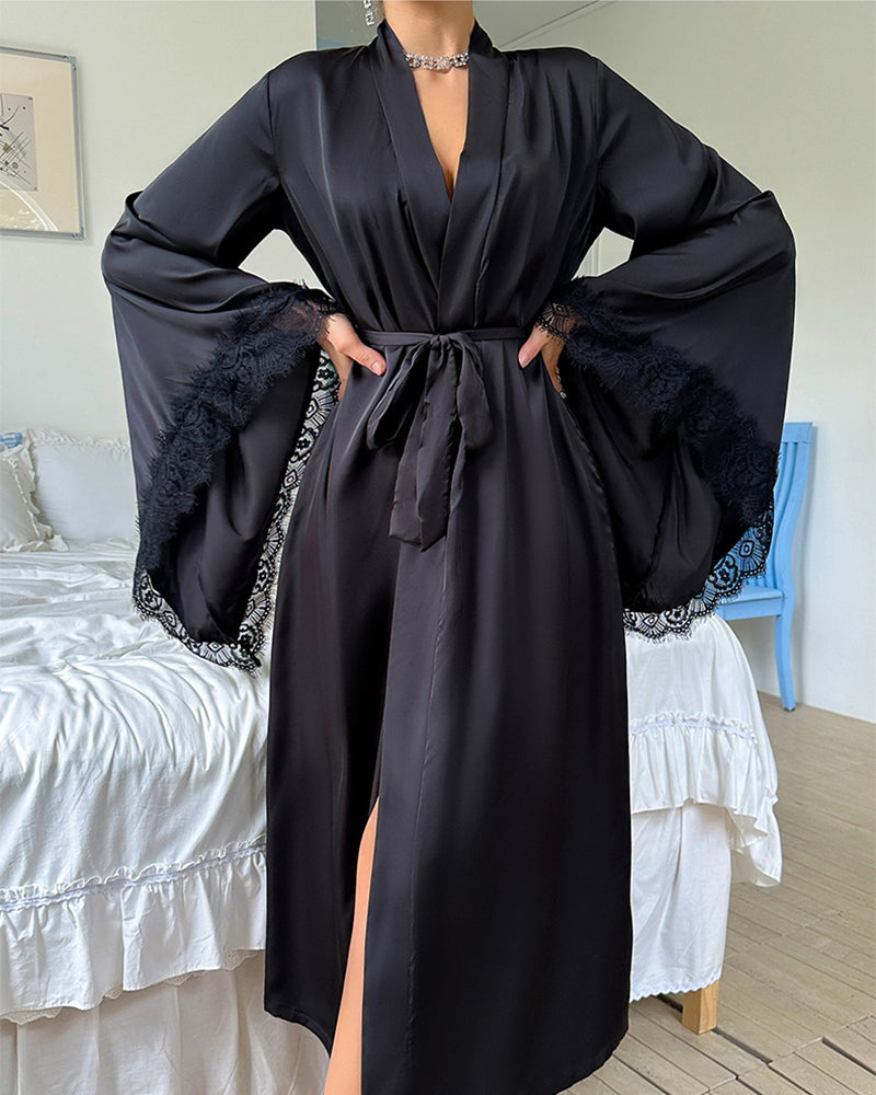 Sexy Kimono Satin Robe with Side Split
