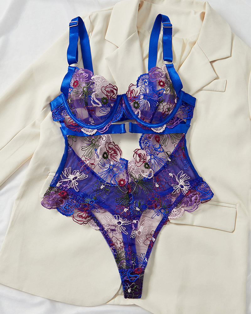 Sexy Sheer Lingerie for Women with Floral Embroidery & Cut-Outs