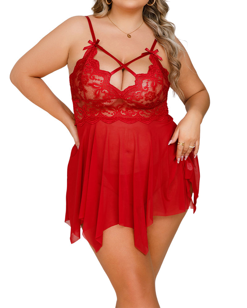 Sexy Plus Size Lace Suspender Nightwear – Irregular Lace Design