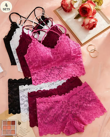 Lace Wireless Bra & Panty Set – 4-Piece Lingerie Basics