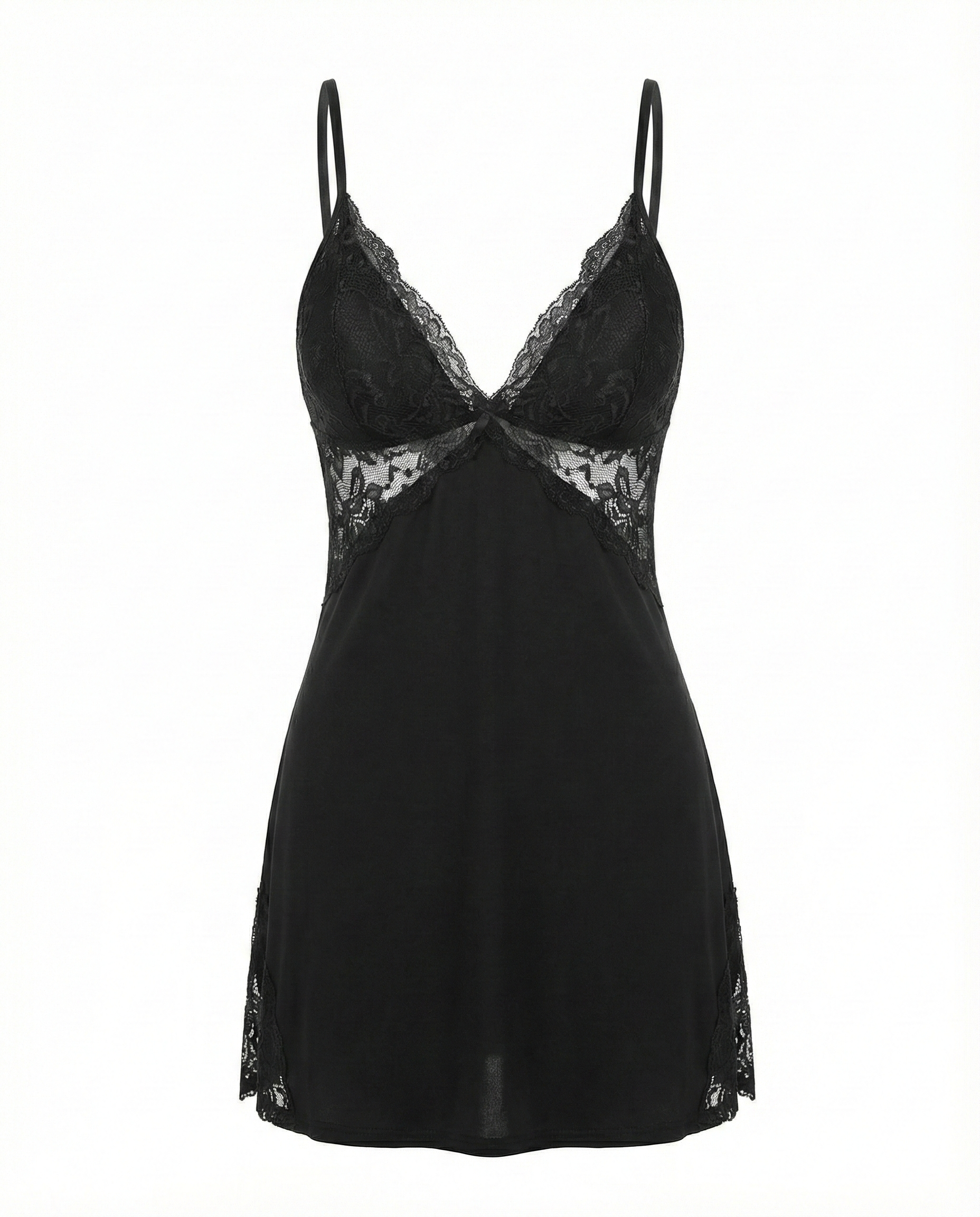 Sexy Lace-Trim Babydoll T-Shirt Nightgown with Side Slit