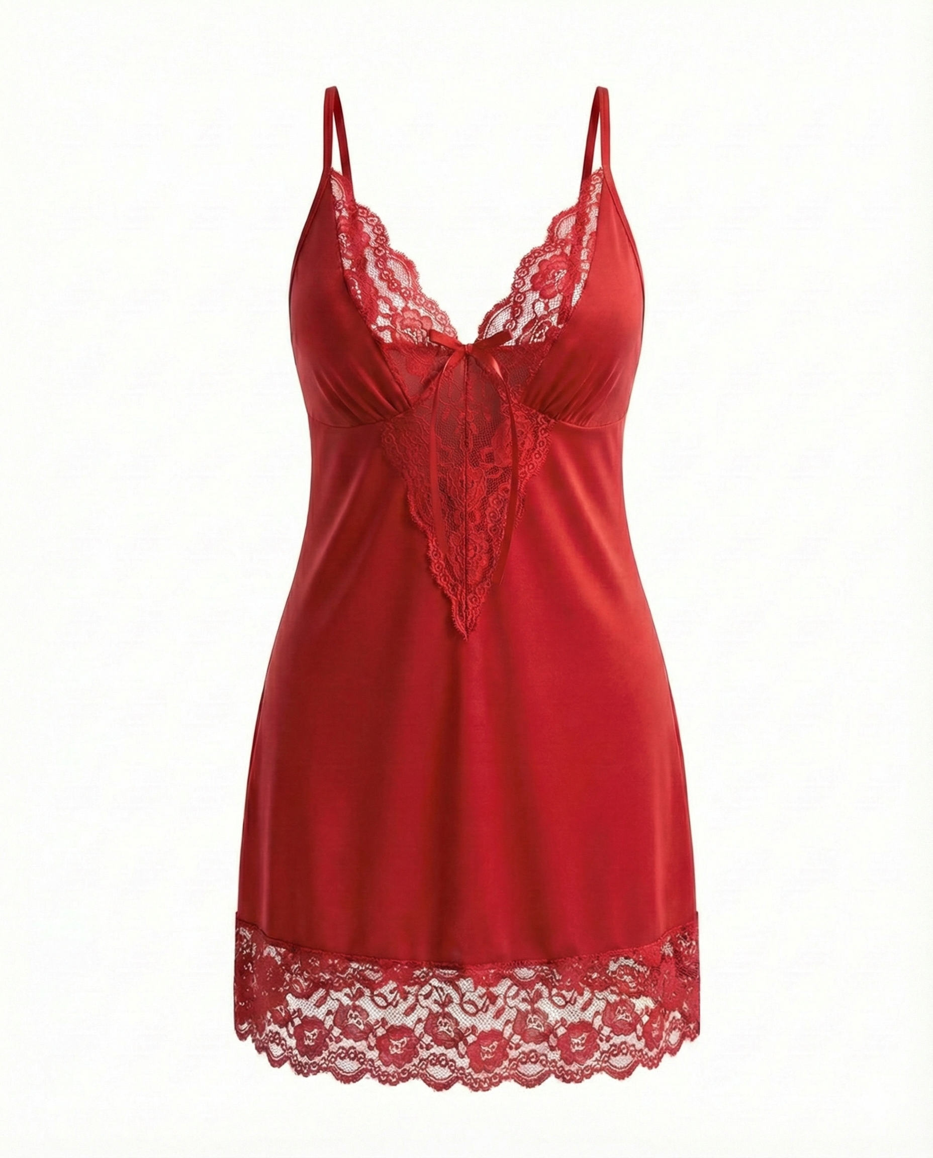 Plus Size Sexy Sheer Deep V Backless Cami Dress with Bow Detail & Panty