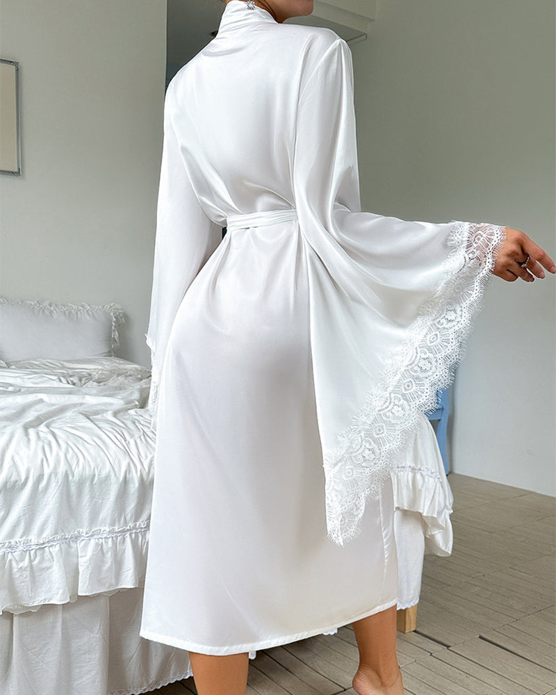 Sexy Kimono Satin Robe with Side Split