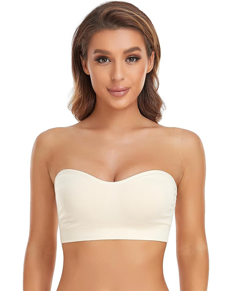 Strapless Non-Slip Bandeau Bra – Wireless, Padded, with Removable Straps