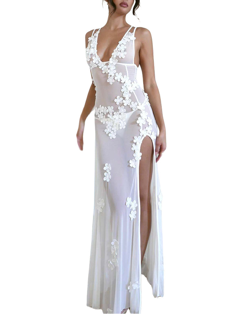 Summer Beach Vacation Maxi Dress – 3D Floral Backless Sexy Dress
