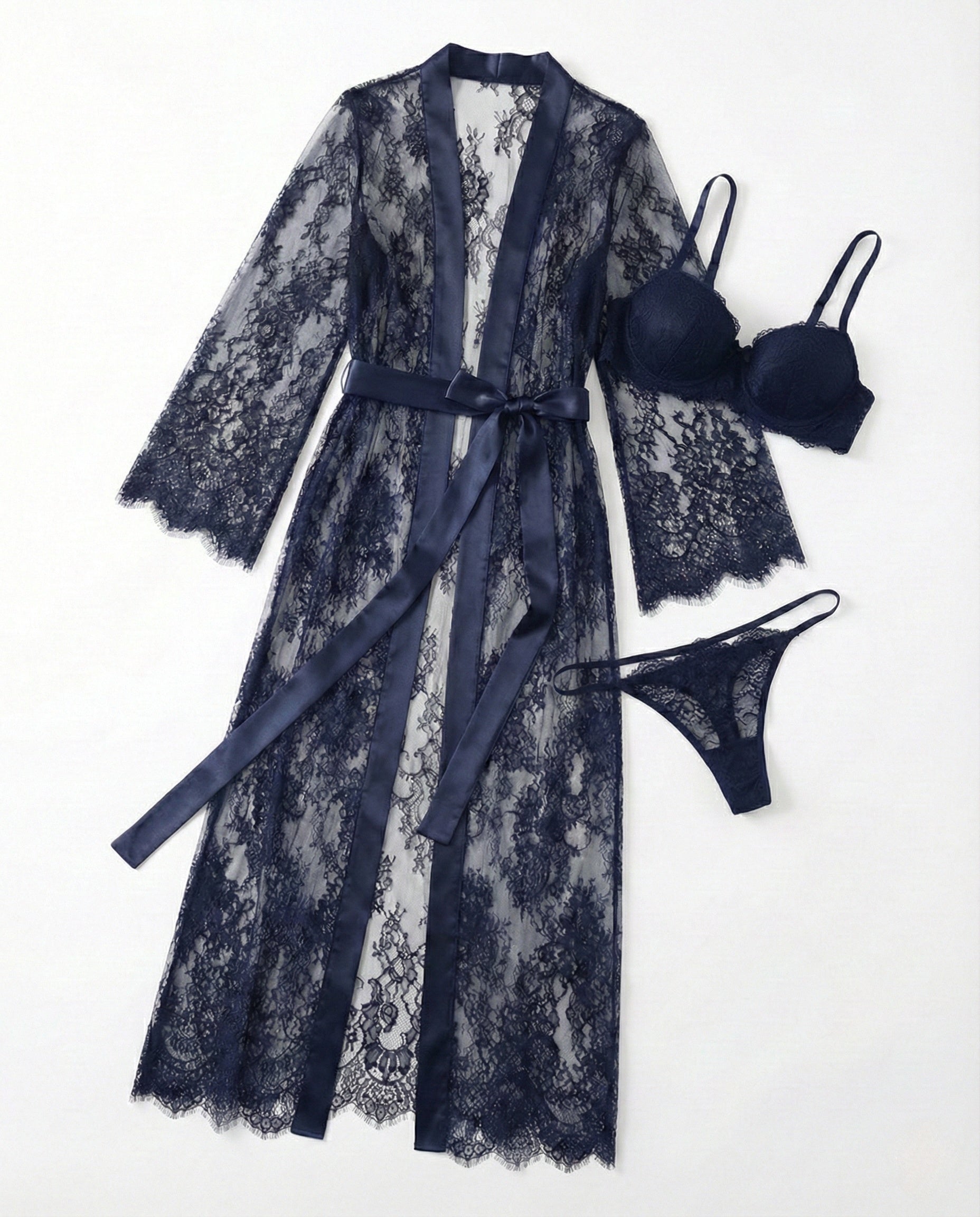 Sexy lace mesh see-through long robes