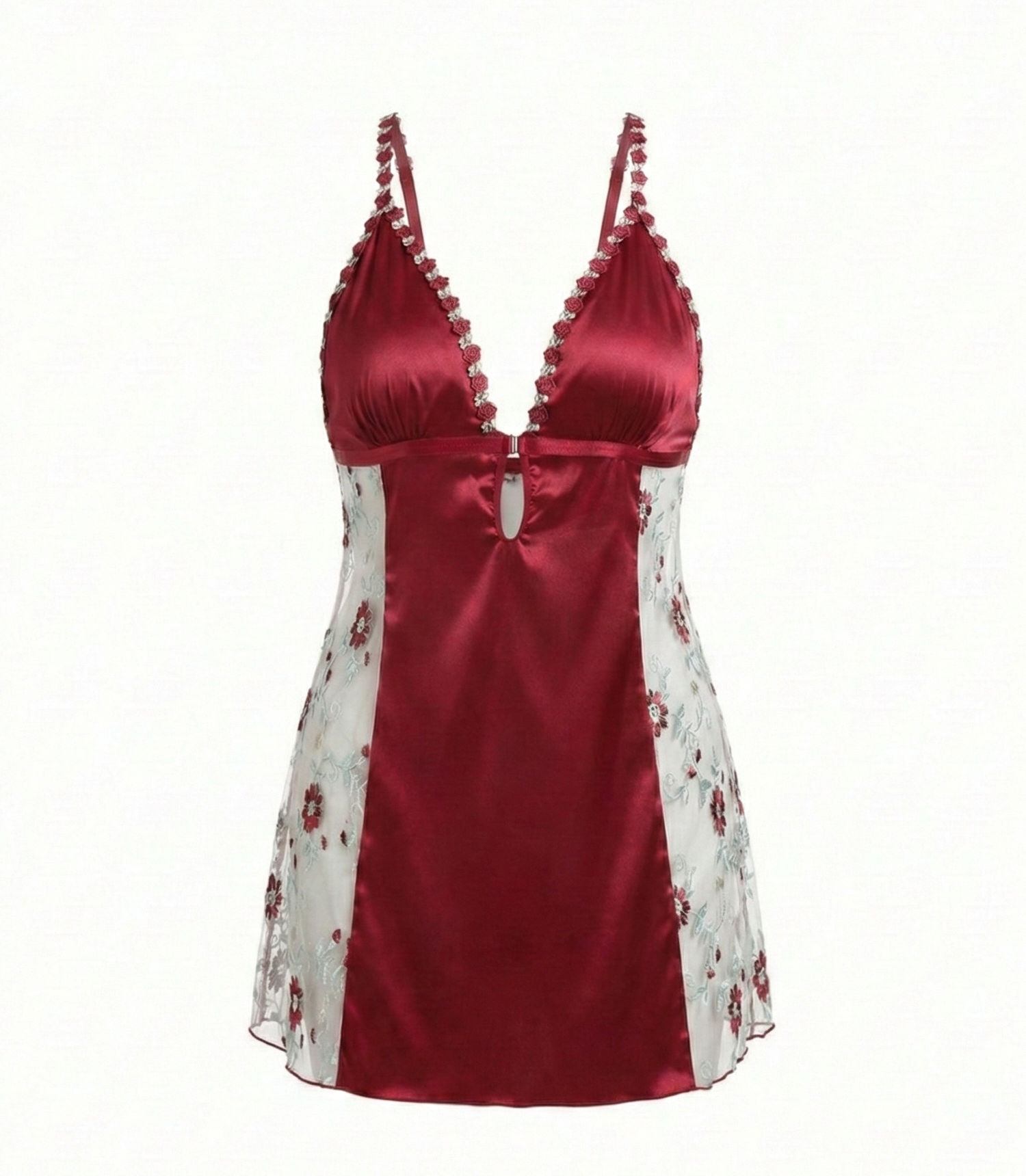Sexy V-Neck Sling Nightdress with Cross-Back & Embroidered Details