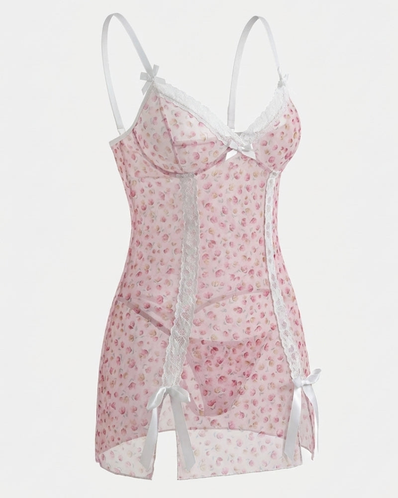 Sexy Ditsy Floral Lace V-Neck Bodycon Sleep Dress For Women