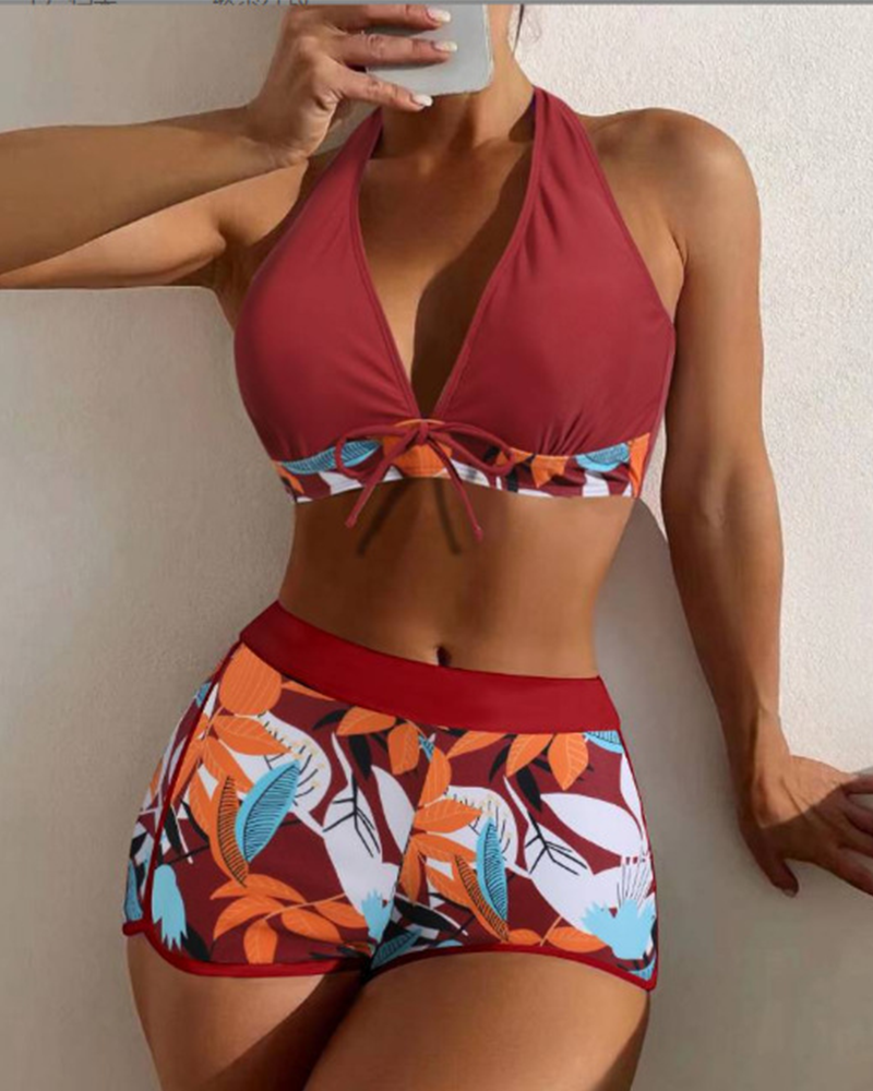 High-Waist Patchwork Sport Bikini Set