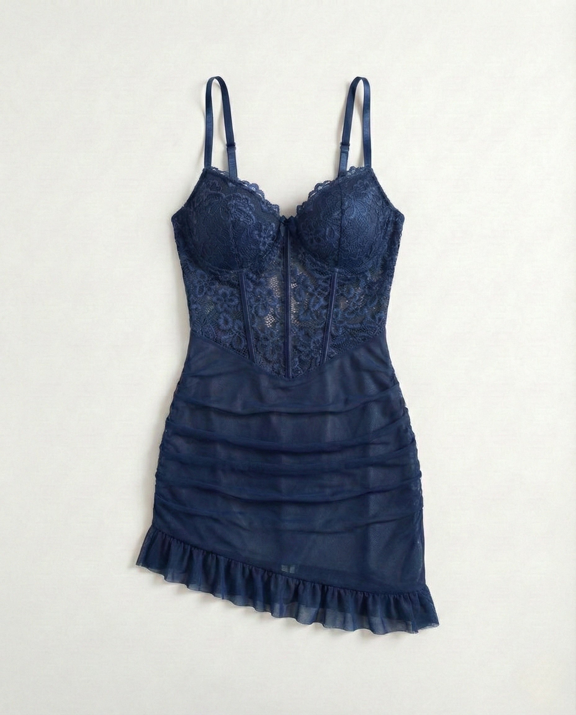 Sexy Lace Contrast Mesh Lingerie Set – Underwire Bra & G-String