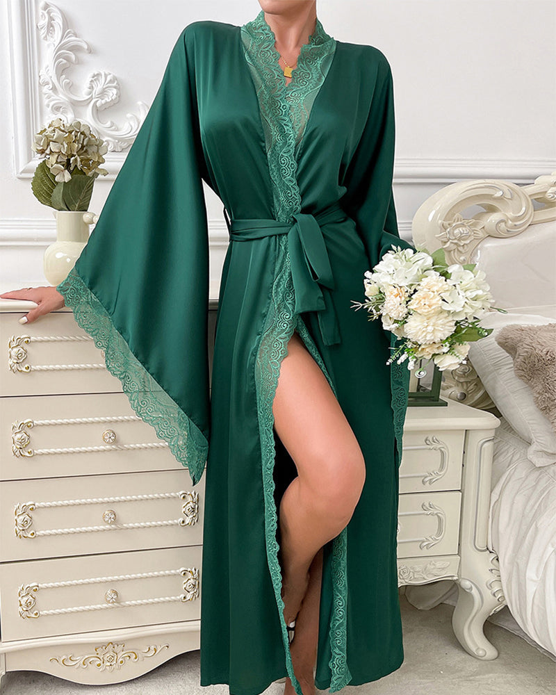 Kimono Satin Robe with Side Split